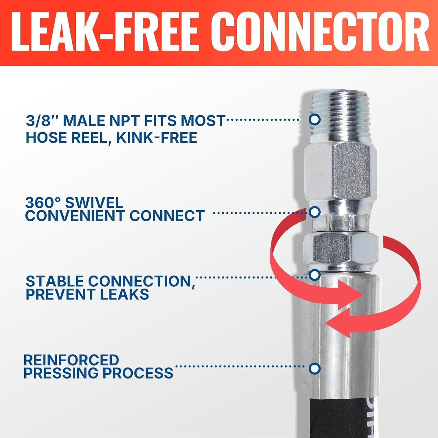 3' Leader, 3/8" Hose, 3/8" NPT Male x 3/8" NPT Male Swivel