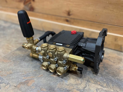 Angle view of the EZ4040G gas pressure washer pump showing the unloader control valve