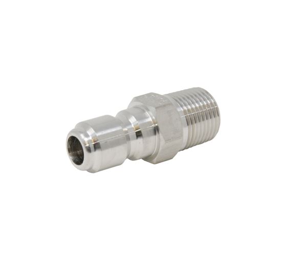 Stainless steel quick connect fitting with 3/8-inch male plug and 3/8-inch male NPT thread