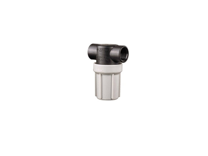Polypropylene inline strainer with 50 mesh screen and 3/4-inch inlet fitting